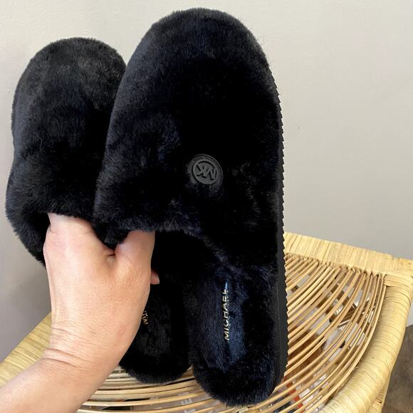 Michael Kors Janis Faux Fur Luxe Slippers Black Women's 9 - Picture 2 of 8